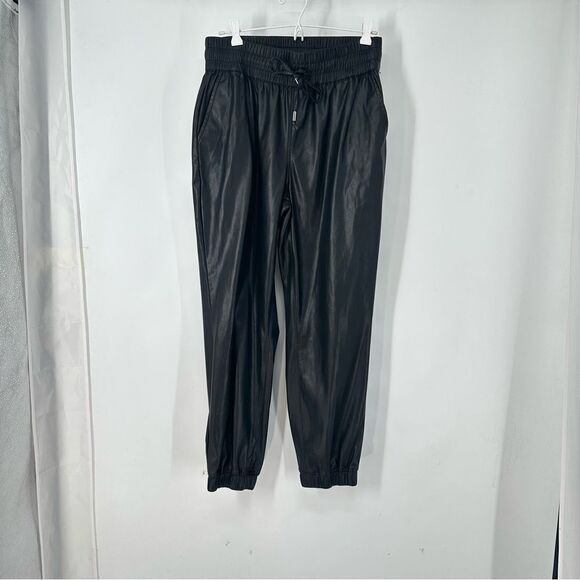 (BlankNYC) Women's Black Faux Leather Drawstring and Elastic Waist Joggers Med - Picture 1 of 11